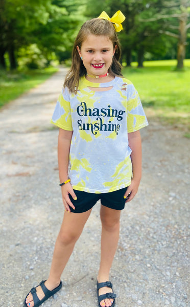 Child Chasing Sunshine Tie Dye Distressed Tee